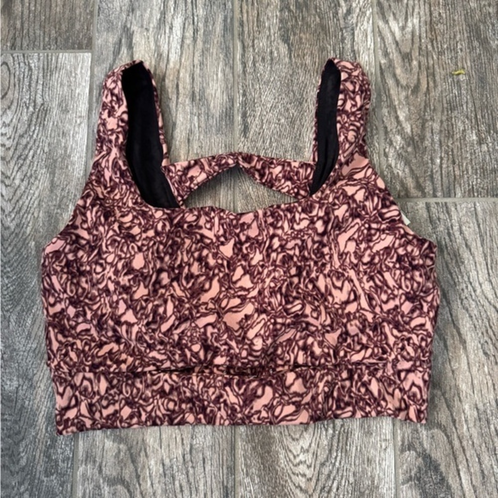 Core 10 Brown and pink Tides Print Patterned Sports Bra